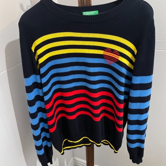 Benetton noticeable stripes sweater / Women Large/ 100% cotton /  long sleeves - Picture 2 of 10